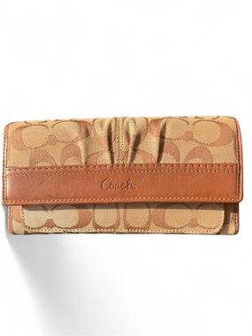 Coach Tan and Brown Signature Continental Wallet